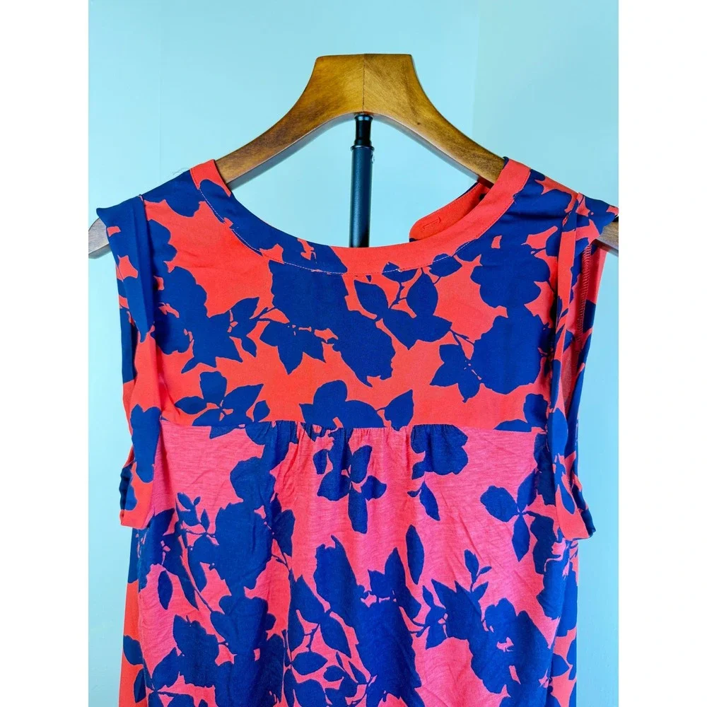 Loft Women Tunic Blouse XS NEW Red Blue Sheer Relax Fit Sleeveless Spring Summer - Picture 10 of 11